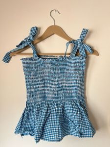Blue Gingham Tie Strap Top