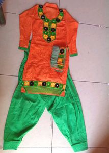 Orange &amp; Green Embroidered Salwar Kameez Suit