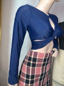 Navy Blue Cutout Crop Top