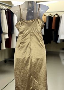 Padded Pinterest Satin Cowl Neck Midi Dress