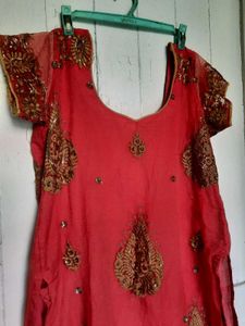 Red Net Embroidered Kurti Women