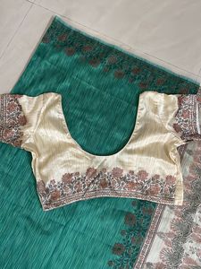 South Silk Saare, Green And Cream Colour Combination