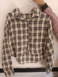 Plaid Button-Up Crop Top