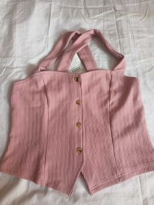 SHEIN BRAND Cute Pink Button-Down Tank Top