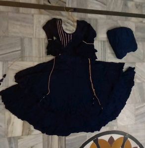 Blue Frock With Dhoti Style Bottom