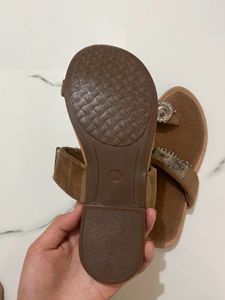 Ethnic Brown Flats with Silver Detail