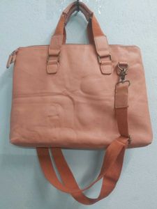 Peach Color Laptop Leather Bag