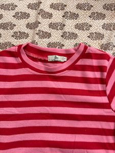 Red &amp; Pink Striped Crop Top