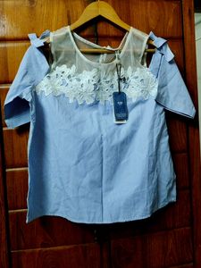 BARE DENIM Top With Lace|Net
