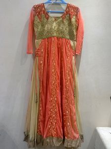 Peach Colour Anarkali Dress ( Net &amp; Silk Fabric)