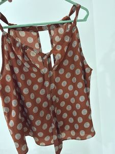 Brown Floral Tie-Neck Tank Top