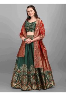 Green & Red Banarasi Lehenga Set
