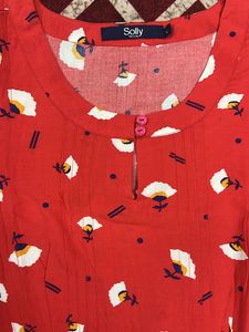 Allen Solly Brand Tomato Red Flower Printed Colour