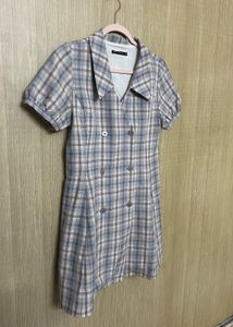 Korean Plaid Double-Breasted Mini Dress