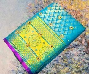 Banarsi Silk Saree With Semi Stitched  Blouse