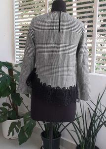 ZARA Houndstooth Asymmetrical blouse