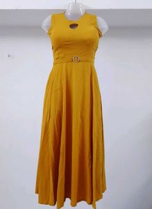 Mustard Yellow Sleeveless Fit & Flare Dress
