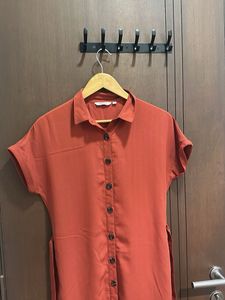 Rust Button-Down Shirt Dress