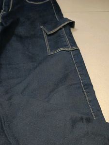 Dark Black Denim Cargo Pants