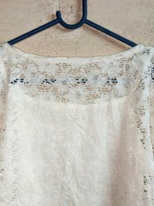 H&amp;M Fashion Top Netted Kaftan Layered White