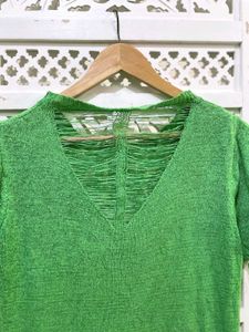 Trendy Green Distressed Knit Top B