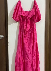 Pink Puff Sleeve Maxi Dress
