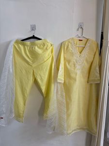 Yellow Embroidered Kurta Set With Dupatta
