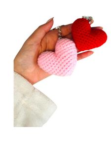 Couple Heart Crochet Keychain New