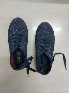 Navy Blue Shoes For Women With Pink Dots Design - Size 3.5  - 22Cm