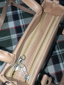 Beige Structured Satchel Bag