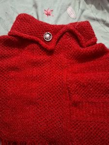 Red Knit Shawl with Fringe