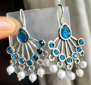 Black Jhumka &amp; Blue Hang Earrings