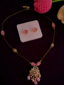 Beautiful Invisible Necklace Set With Ad And Stone