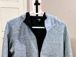 💥BUY1GET1💥 gray UNIQLO double face zip-up jacket hoodi