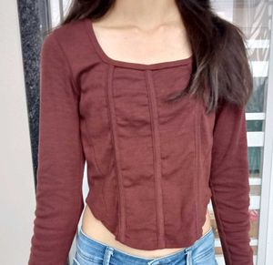 Brown Long Sleeve Corset Top
