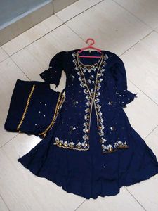 Kids Mirrorwork  Kurta Set With Pearl Work.