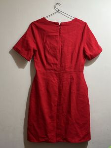 Linen Red Dress With Pockets