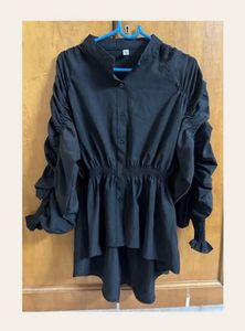 Black Ruffle Sleeve Top