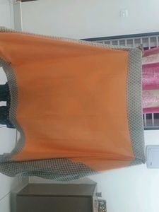 Orange &amp; Grey Net Saree
