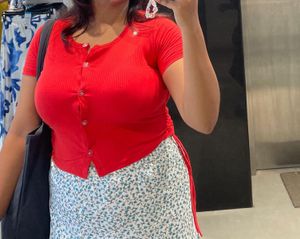 Cute Red Button-Down Top