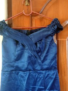 Off Shoulder Satin Blue Dress