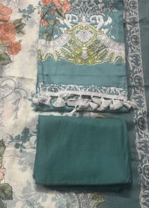 Teal Printed Dress Material