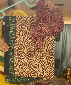 French Crepe Printed Saree With Stitched Blouse