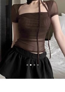 Brown Mesh Top with Flower Choker