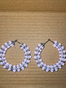 Pink Floral Beaded Hoop Earrings