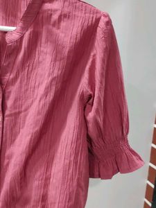 Pale Red Button-Down Crop Shirt