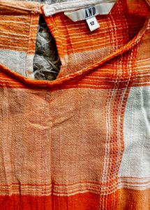 AND Orange Plaid Tie-Front Top