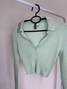 H&amp;M Mint Green Ribbed Crop Top