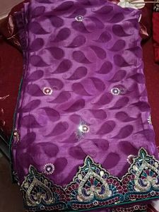 Purple Paisley Saree with Embellishments