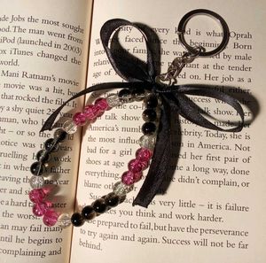 onion pink Beaded Keychain with black ribbon